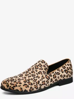 Mocassins pour hommes en daim à bout rond et imprimé léopard