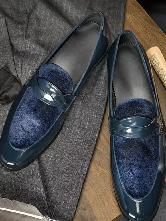 Mocassins pour hommes en cuir de vachette à bout rond chaussures habillées à enfiler