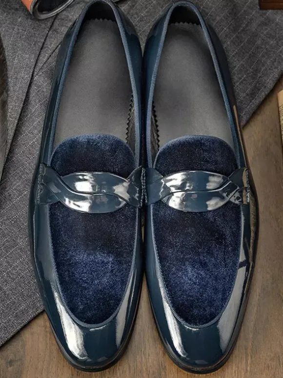 Mocassins pour hommes en cuir de vachette à bout rond chaussures habillées à enfiler