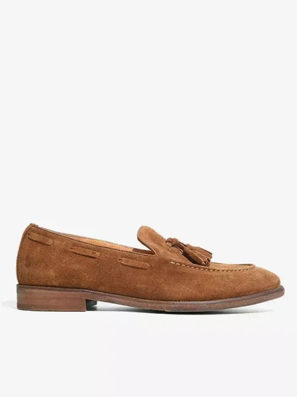 Mocassins bateau en daim pour hommes bout rond chaussures décontractées à enfiler avec pompons