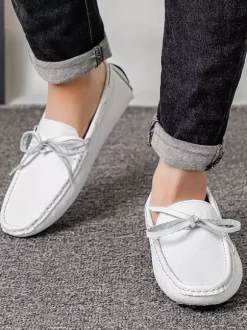 Mocassins belges à lacets pour hommes chaussures de pont en similicuir à pointes légères antidérapantes et flexibles