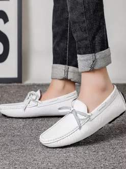 Mocassins belges à lacets pour hommes chaussures de pont en similicuir à pointes légères antidérapantes et flexibles