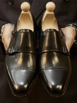 Mocassins à boucle en cuir pour homme chaussures de mariage formelles à brides