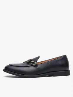 Mocassins à boucle pour homme bout pointu talons bas chaussures à enfiler chaussures de bal en cuir avec boucle