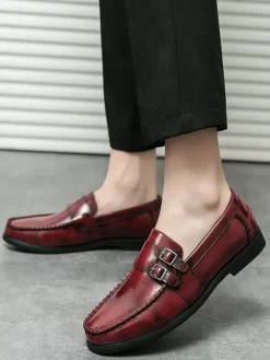 Mocassins à boucle pour homme confortables en cuir PU à enfiler avec boucle latérale
