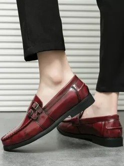 Mocassins à boucle pour homme confortables en cuir PU à enfiler avec boucle latérale