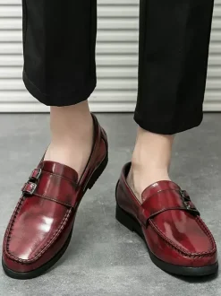 Mocassins à boucle pour homme confortables en cuir PU à enfiler avec boucle latérale