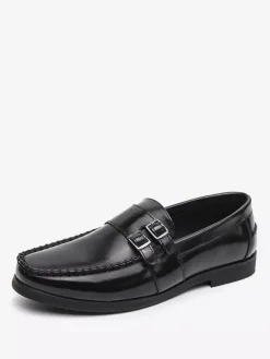 Mocassins à boucle pour homme confortables en cuir PU à enfiler avec boucle latérale