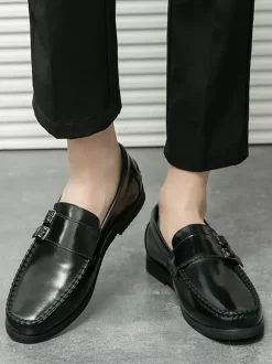 Mocassins à boucle pour homme confortables en cuir PU à enfiler avec boucle latérale