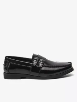 Mocassins à boucle pour homme confortables en cuir PU à enfiler avec boucle latérale