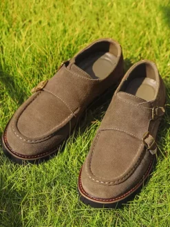 Mocassins à boucle pour homme en daim et cuir chaussures à enfiler épaisses et chics