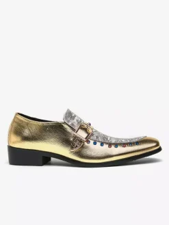 Mocassins à boucle pour hommes en cuir et daim chaussures à bout rond et talons bas style patchwork chaussures de soirée