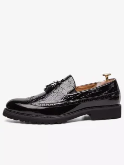 Mocassins à bout d'aile noir et blanc pour hommes Slip-On Chaussures de soirée de bal formelles