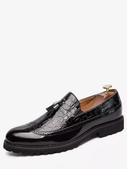 Mocassins à bout d'aile noir et blanc pour hommes Slip-On Chaussures de soirée de bal formelles