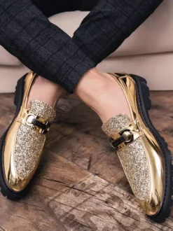 Mocassins à bout pointu brillants pour hommes chaussures habillées à enfiler