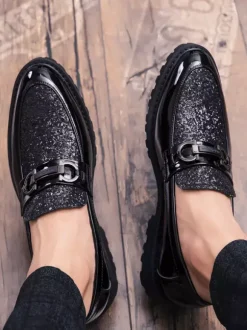 Mocassins à bout pointu brillants pour hommes chaussures habillées à enfiler