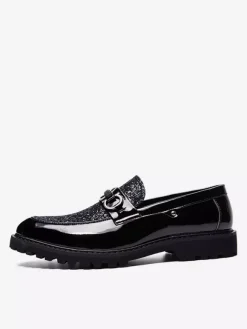 Mocassins à bout pointu brillants pour hommes chaussures habillées à enfiler