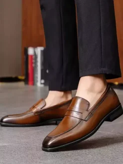 Mocassins en cuir PU à bout rond chaussures chic hommes