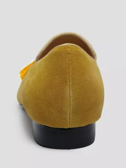 Mocassins en daim à bout rond et pompon jaune pour hommes chaussures de bal et de mariage