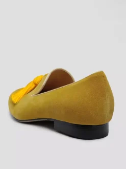 Mocassins en daim à bout rond et pompon jaune pour hommes chaussures de bal et de mariage
