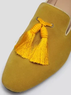 Mocassins en daim à bout rond et pompon jaune pour hommes chaussures de bal et de mariage