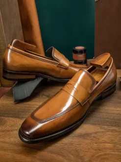 Mocassins à enfiler en cuir de vache pour homme chaussures de bal de mariage