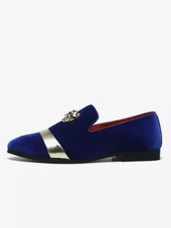 Mocassins à enfiler pour hommes chaussures en daim avec décoration en métal et velours