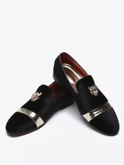 Mocassins à enfiler pour hommes chaussures en daim avec décoration en métal et velours