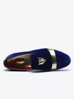 Mocassins à enfiler pour hommes chaussures en daim avec décoration en métal et velours