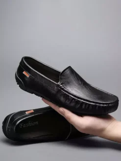 Mocassins à enfiler pour hommes chaussures de pont en similicuir à bout rond légères antidérapantes et flexibles