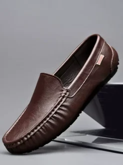 Mocassins à enfiler pour hommes chaussures de pont en similicuir à bout rond légères antidérapantes et flexibles