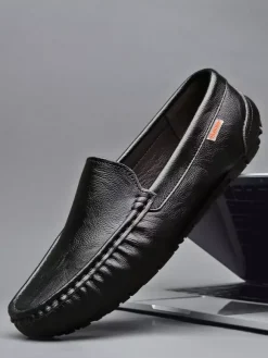 Mocassins à enfiler pour hommes chaussures de pont en similicuir à bout rond légères antidérapantes et flexibles