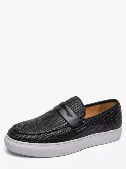 Mocassins à enfiler pour hommes bout rond en cuir tressé résistants à l'usure semelle épaisse chaussures décontractées