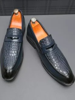 Mocassins à enfiler pour homme bout rond talon épais en PU pour mariage bal de promo