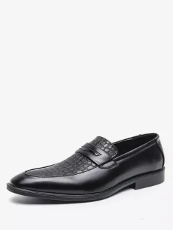 Mocassins à enfiler pour homme bout rond talon épais en PU pour mariage bal de promo