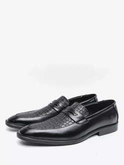 Mocassins à enfiler pour homme bout rond talon épais en PU pour mariage bal de promo