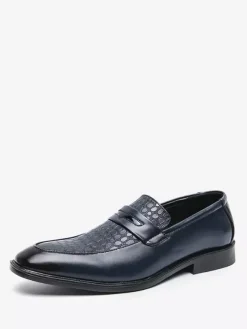 Mocassins à enfiler pour homme bout rond talon épais en PU pour mariage bal de promo