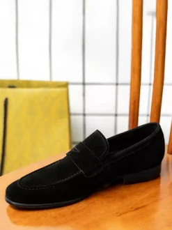 Mocassins à enfiler pour hommes en daim et cuir bout rond style penny décontracté