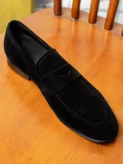 Mocassins à enfiler pour hommes en daim et cuir bout rond style penny décontracté