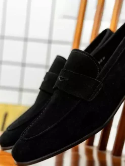 Mocassins à enfiler pour hommes en daim et cuir bout rond style penny décontracté