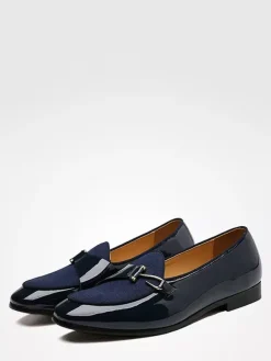 Mocassins à enfiler pour homme bout pointu décoration métallique chaussures plates talon carré chaussures vernies