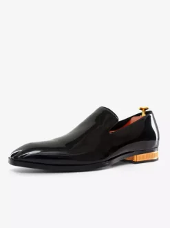 Mocassins à enfiler pour hommes chaussures vernies à bout pointu et talons bas