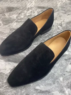 Mocassins à enfiler pour hommes bout carré daim noir