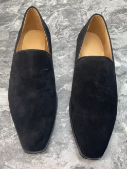 Mocassins à enfiler pour hommes bout carré daim noir