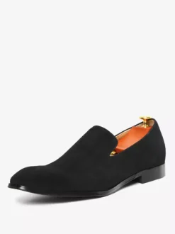 Mocassins à enfiler pour hommes bout carré daim noir