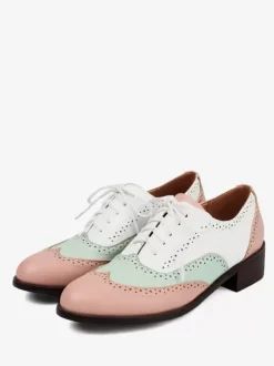Mocassins Femmes Patchwork Bout Rond Talon Bas À Lacets Chaussures Vintage