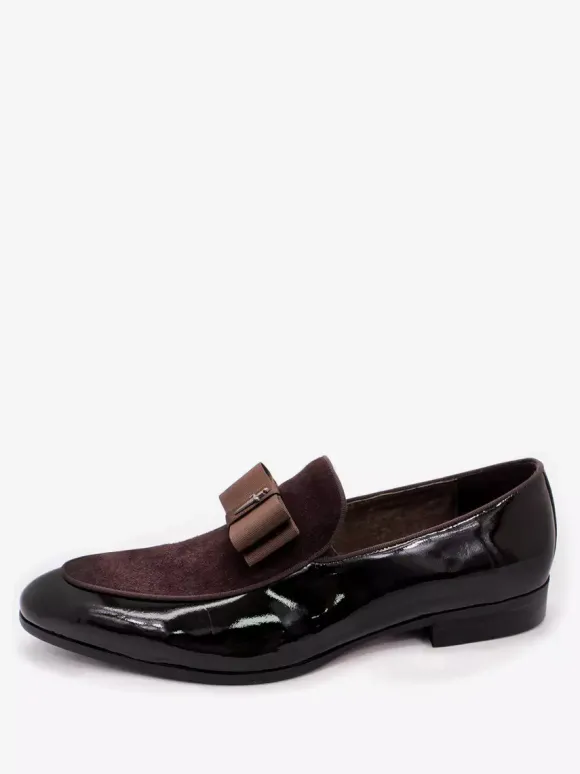 Mocassins habillés pour hommes en cuir véritable bout rond n艙ud patchwork chaussures de bal à enfiler