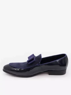 Mocassins habillés pour hommes en cuir véritable bout rond n艙ud patchwork chaussures de bal à enfiler
