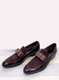Mocassins habillés pour hommes en cuir véritable bout rond n艙ud patchwork chaussures de bal à enfiler