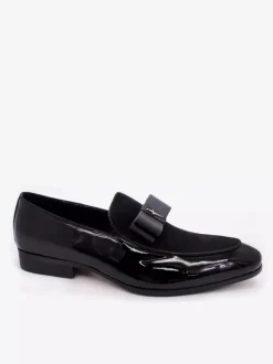 Mocassins habillés pour hommes en cuir véritable bout rond n艙ud patchwork chaussures de bal à enfiler